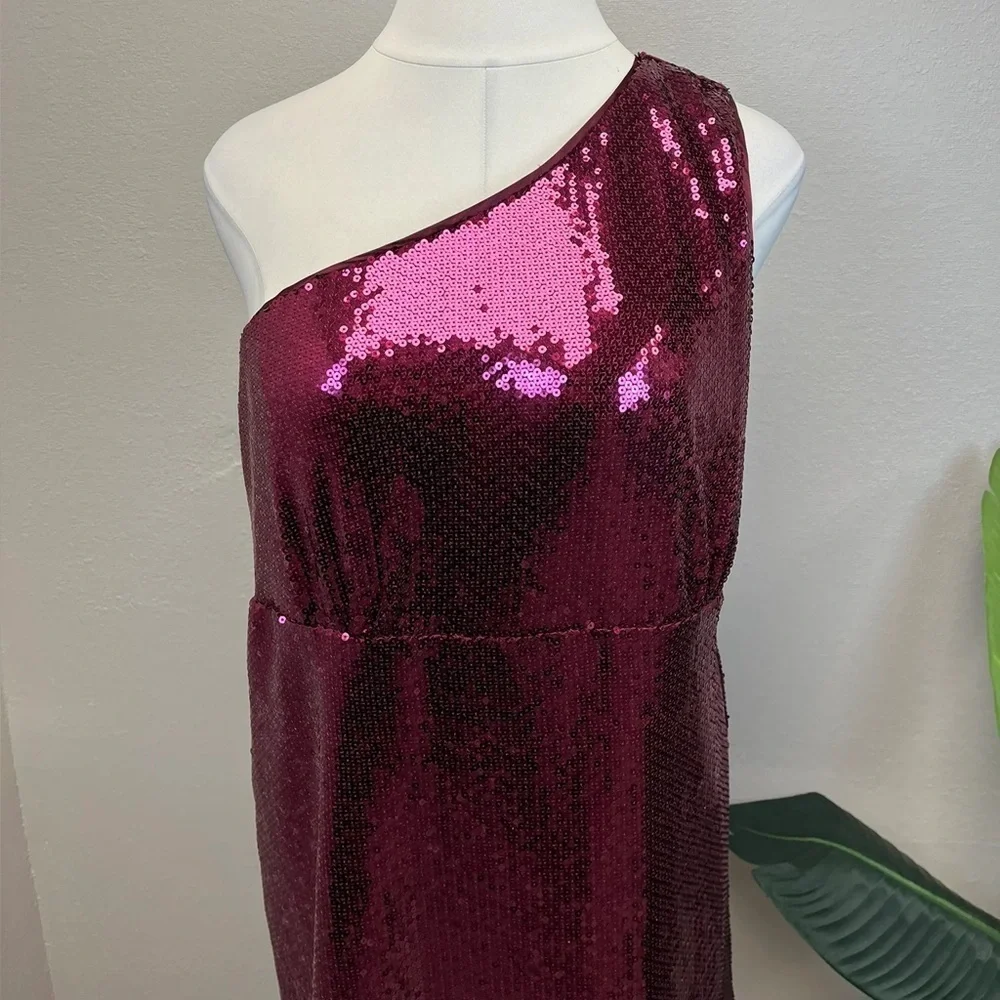 Torrid Red Wine One Shoulder Sequin Mini Dress - New - Size 24 - Picture 5 of 6